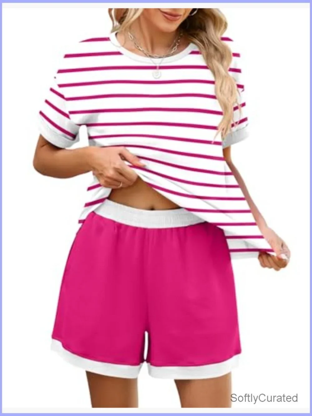 Womens 2 Piece Lounge Set Short Sleeve Matching Sets Soft Shorts with Pockets